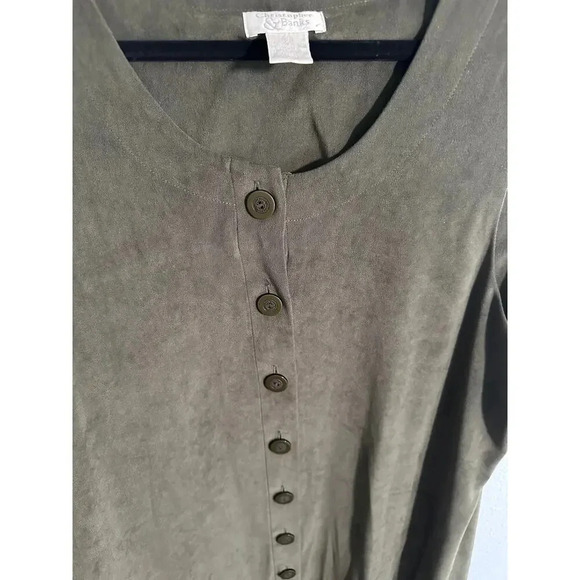 Christopher & Banks Maxi Dress Womens 16 Olive Green Round Neck Button Suede - Picture 10 of 10